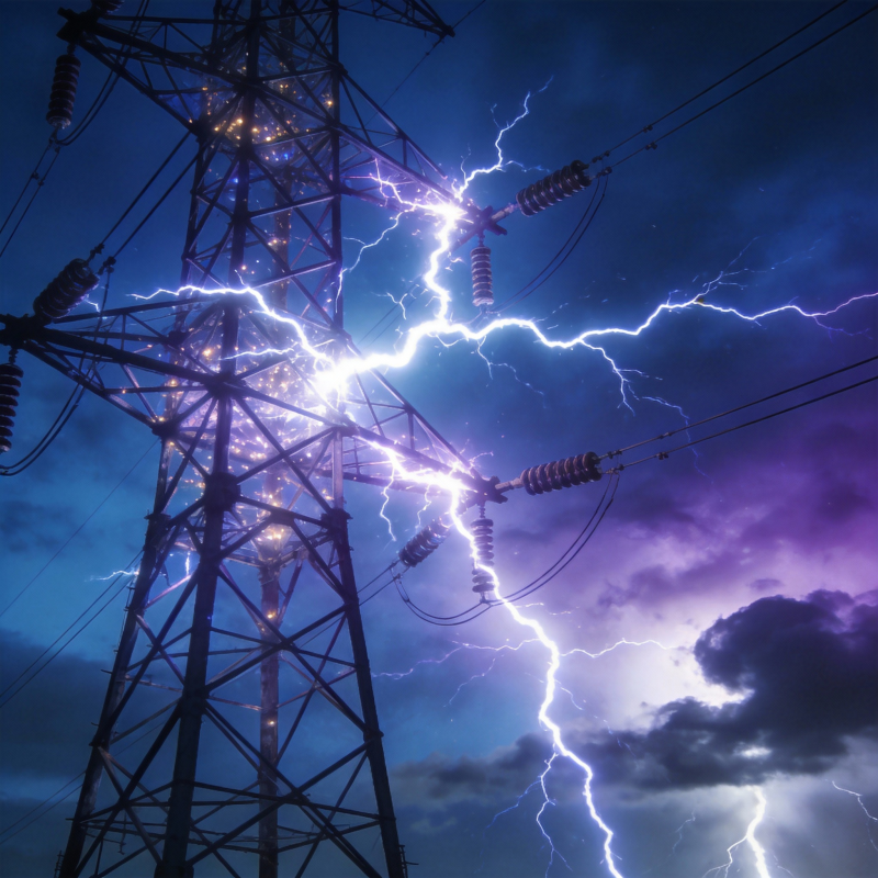 雷电击中高压塔图片