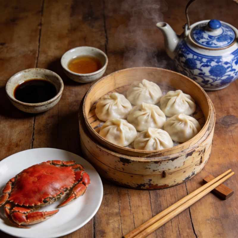 蒸饺配蟹 茶香四溢图片