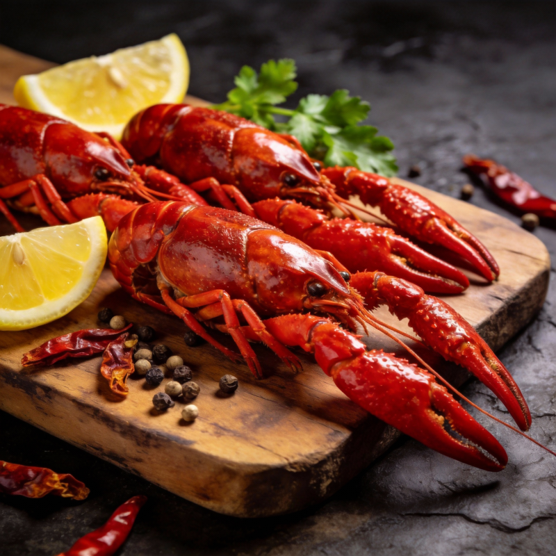 鲜红小龙虾配柠檬图片