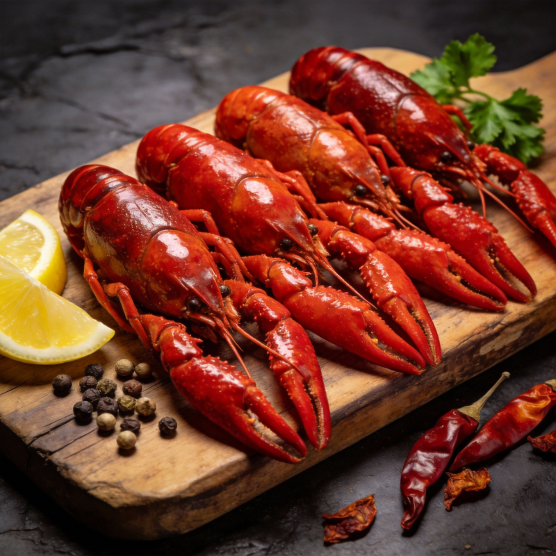 鲜红小龙虾配柠檬图片