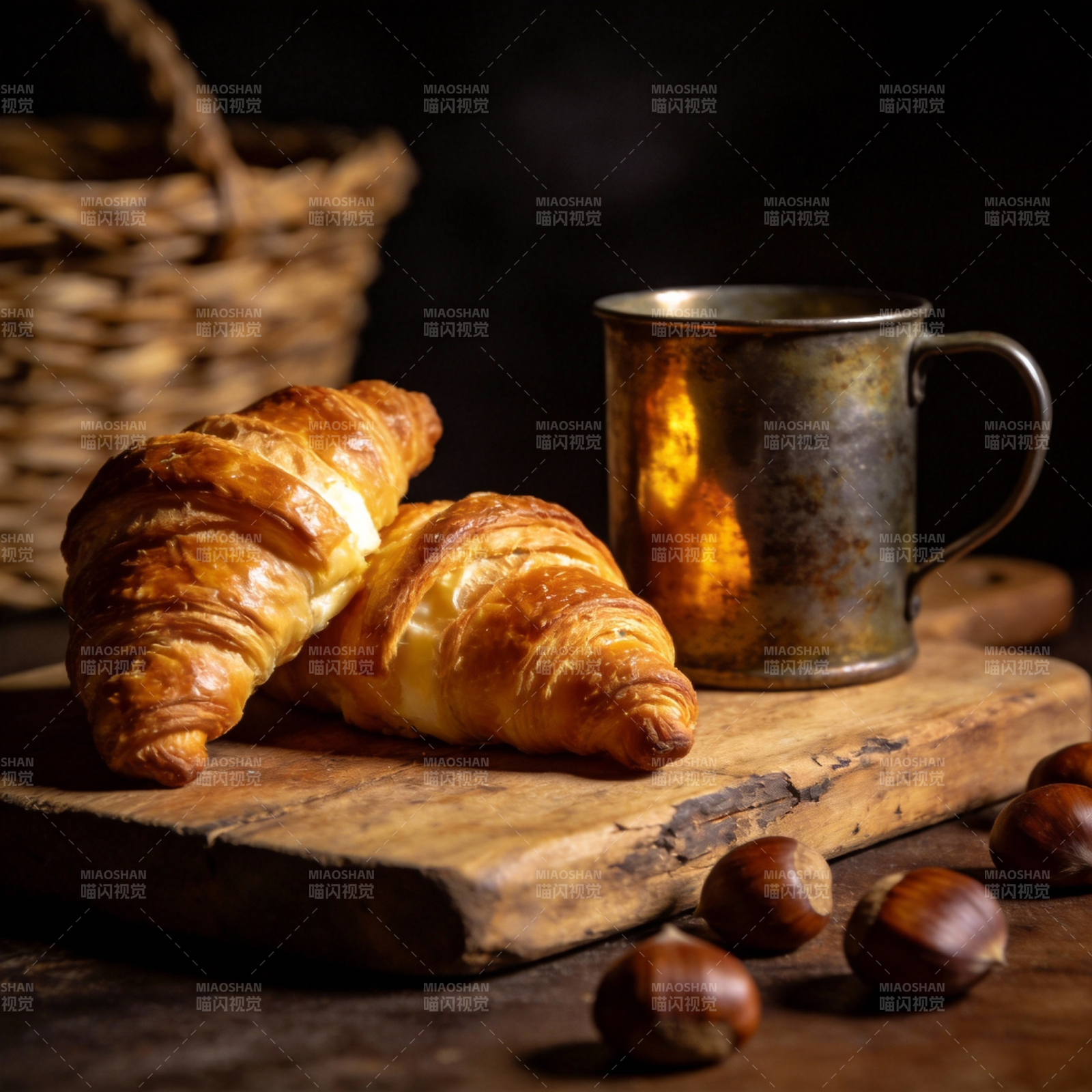 金黄羊角面包图片