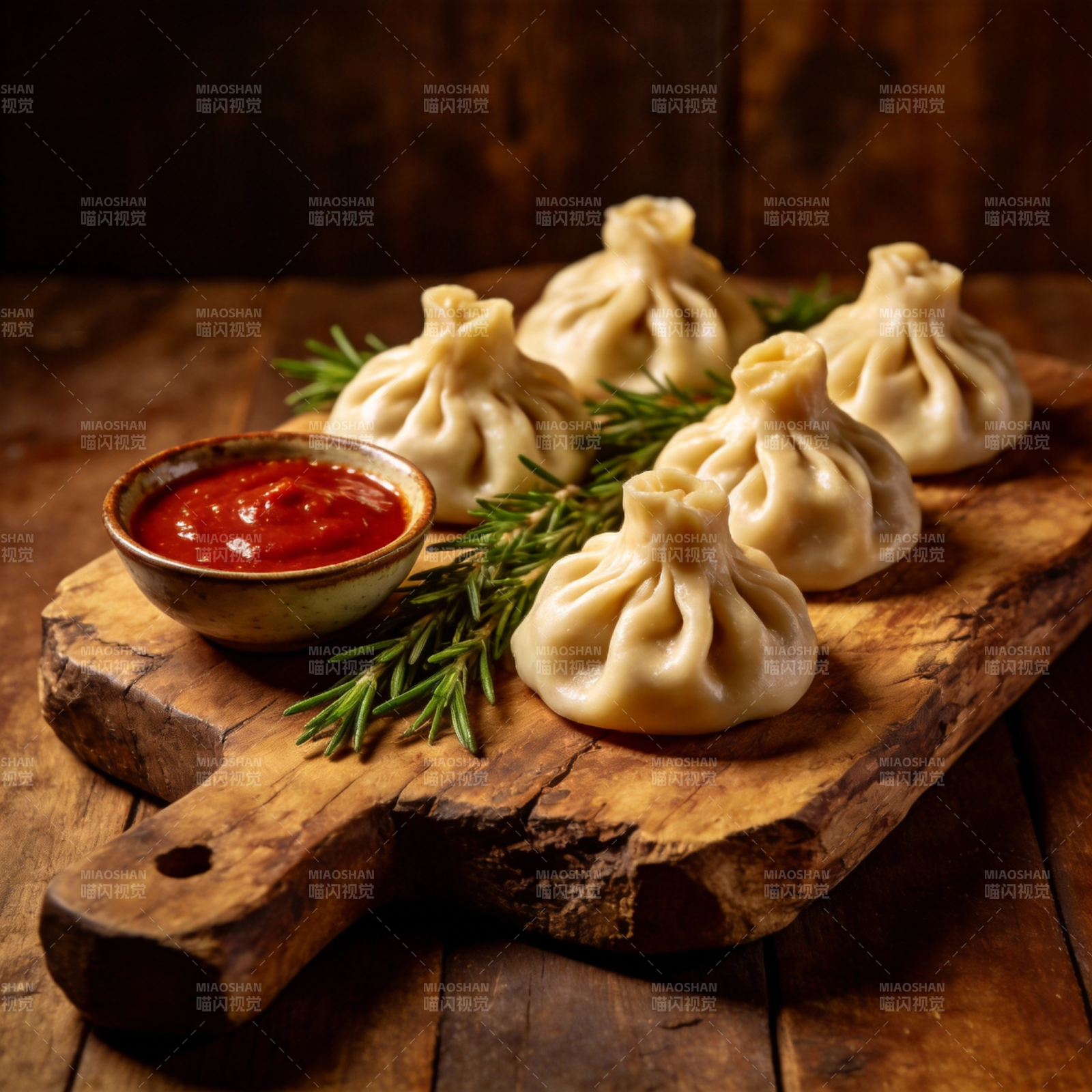 美味包子配酱料图片