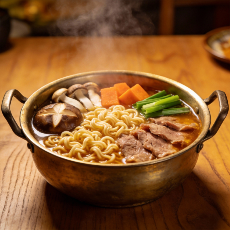 热气腾腾的拉面锅图片