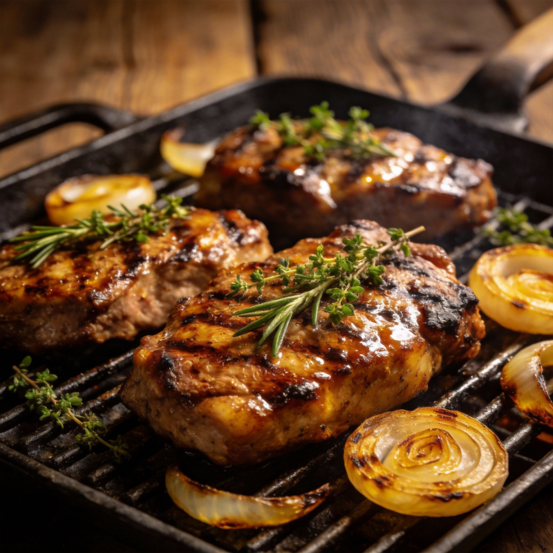 香煎猪排配迷迭香图片