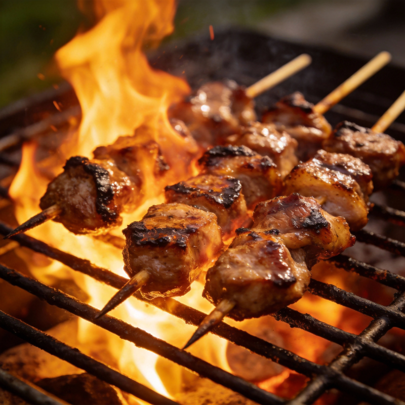 烧烤肉串火焰中图片