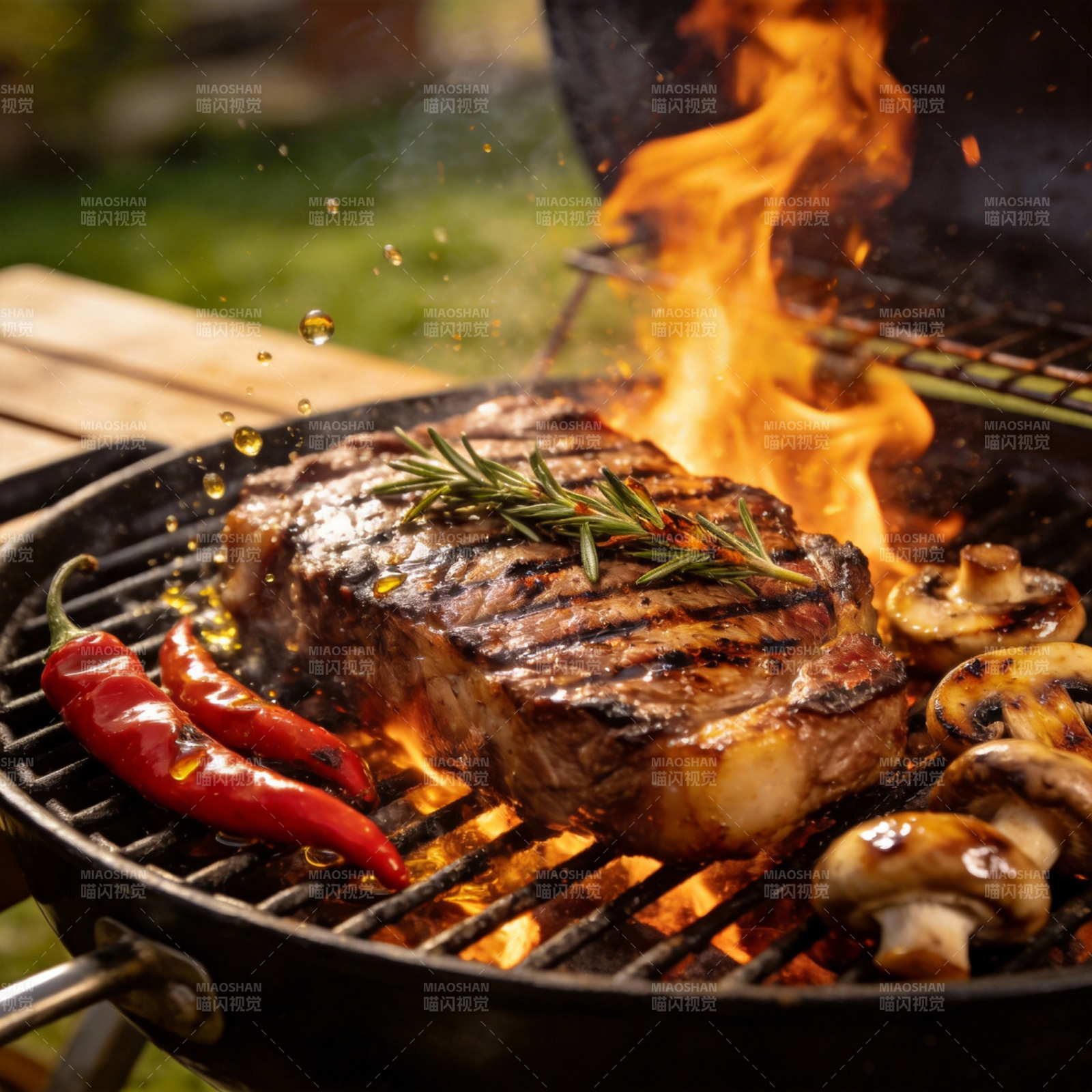 火焰烤牛排图片