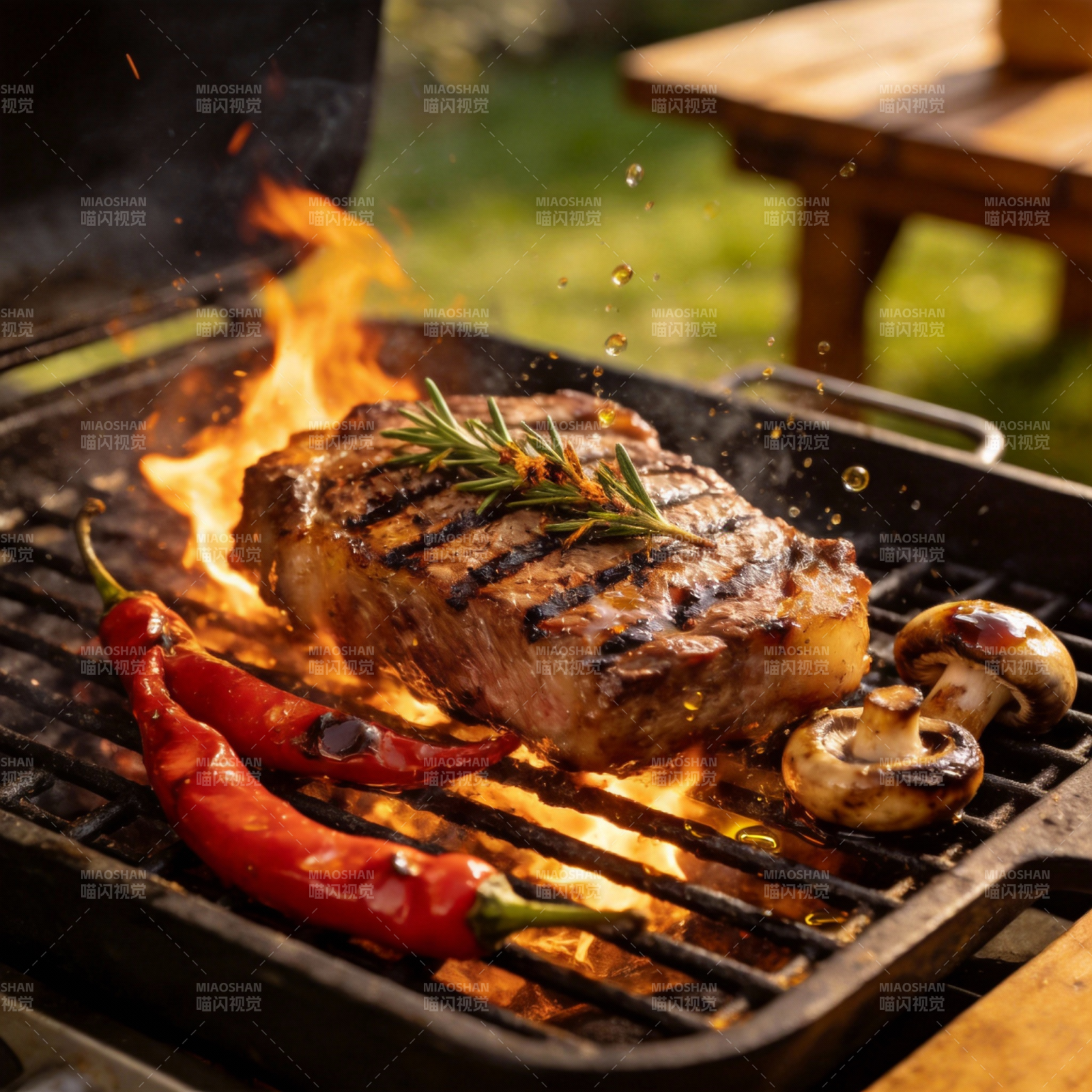 火焰烤肉香飘四溢图片