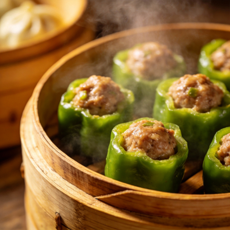 青椒酿肉 热气腾腾图片