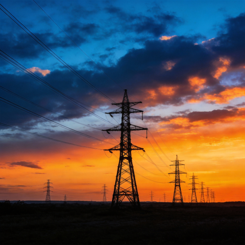 电力塔剪影日落图片