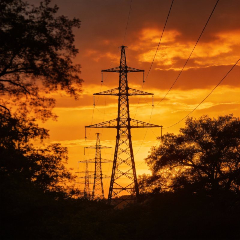 夕阳下的电力塔图片