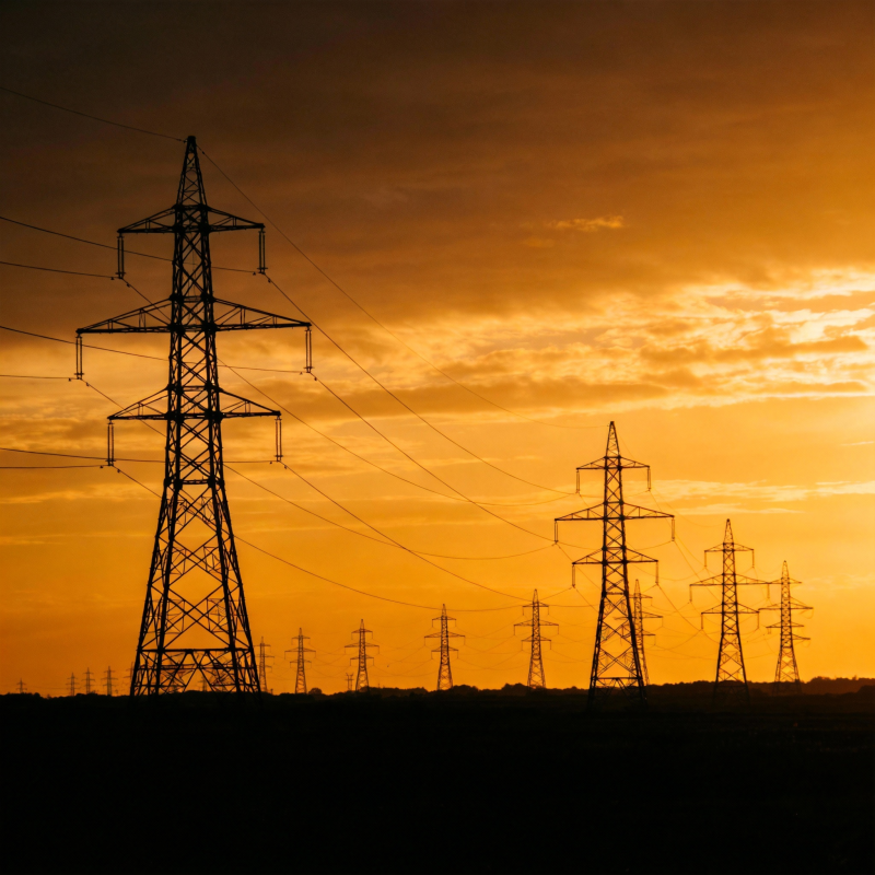 夕阳下的电塔剪影图片