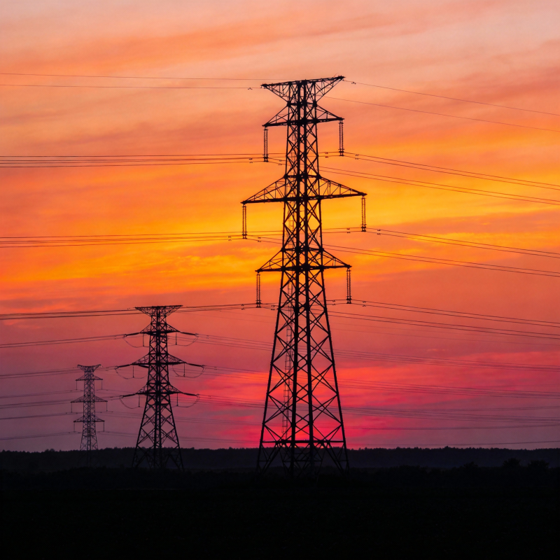 夕阳下的电塔剪影图片