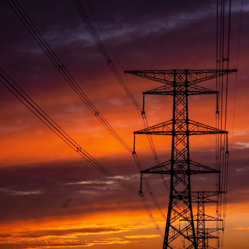 夕阳下的电力塔图片