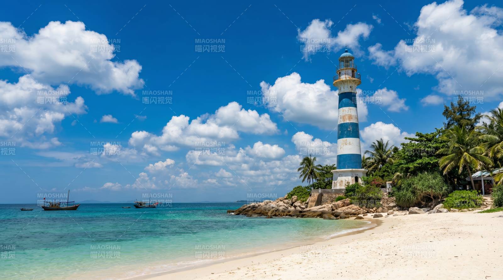 灯塔海滩风光图片