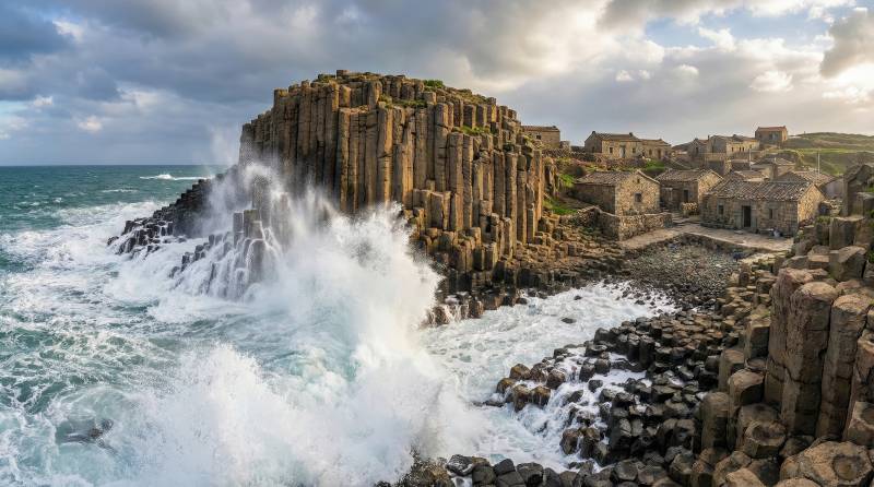 巨人之路海浪拍岸图片