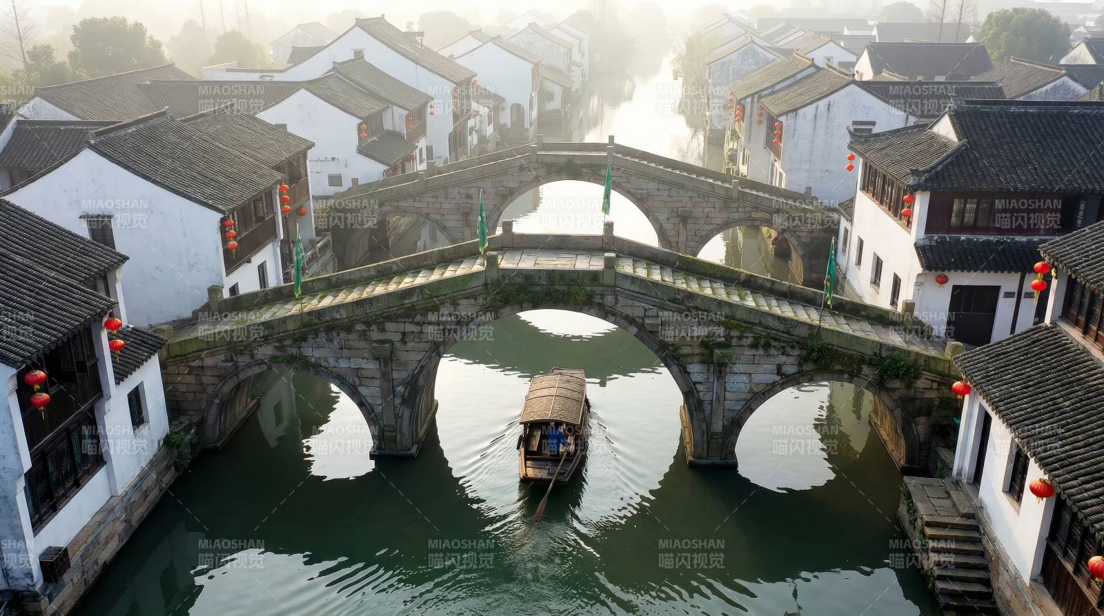 古桥水乡晨景图片