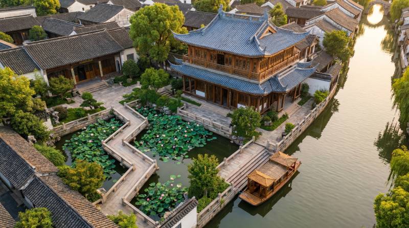 水乡古宅静谧景图片