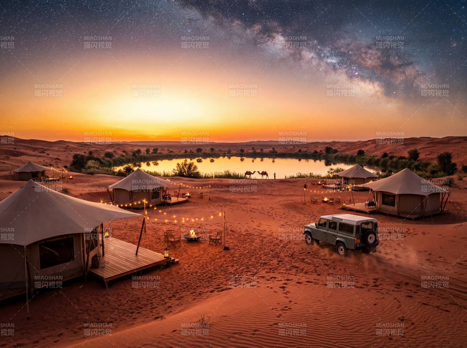 沙漠星空露营夜图片