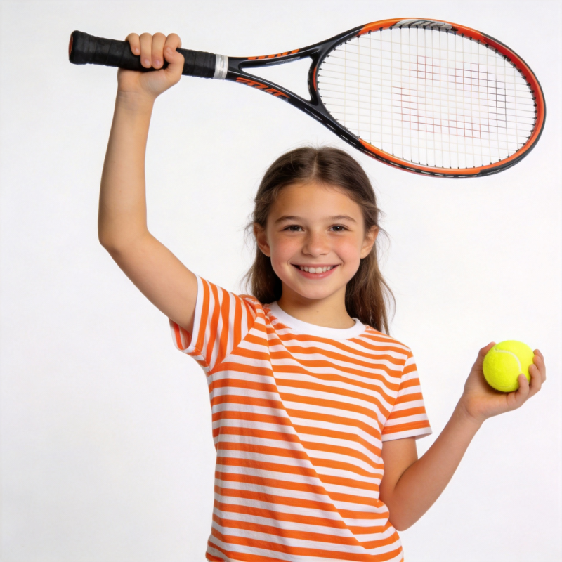 小网球手微笑挥拍图片