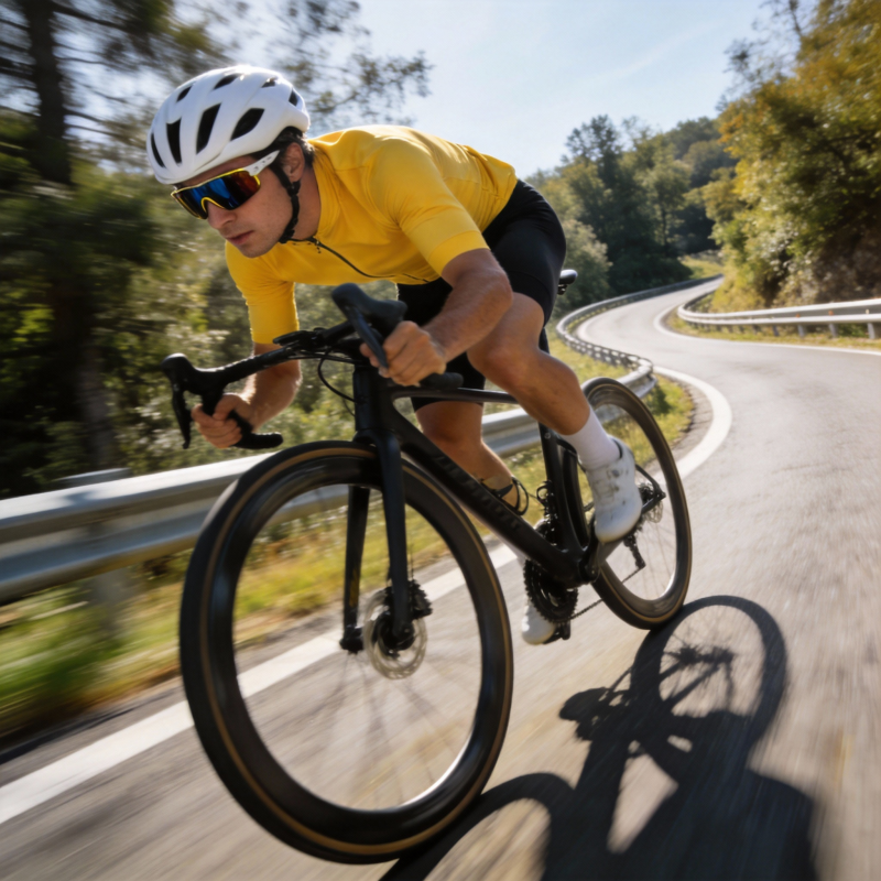 骑行者疾驰山道图片