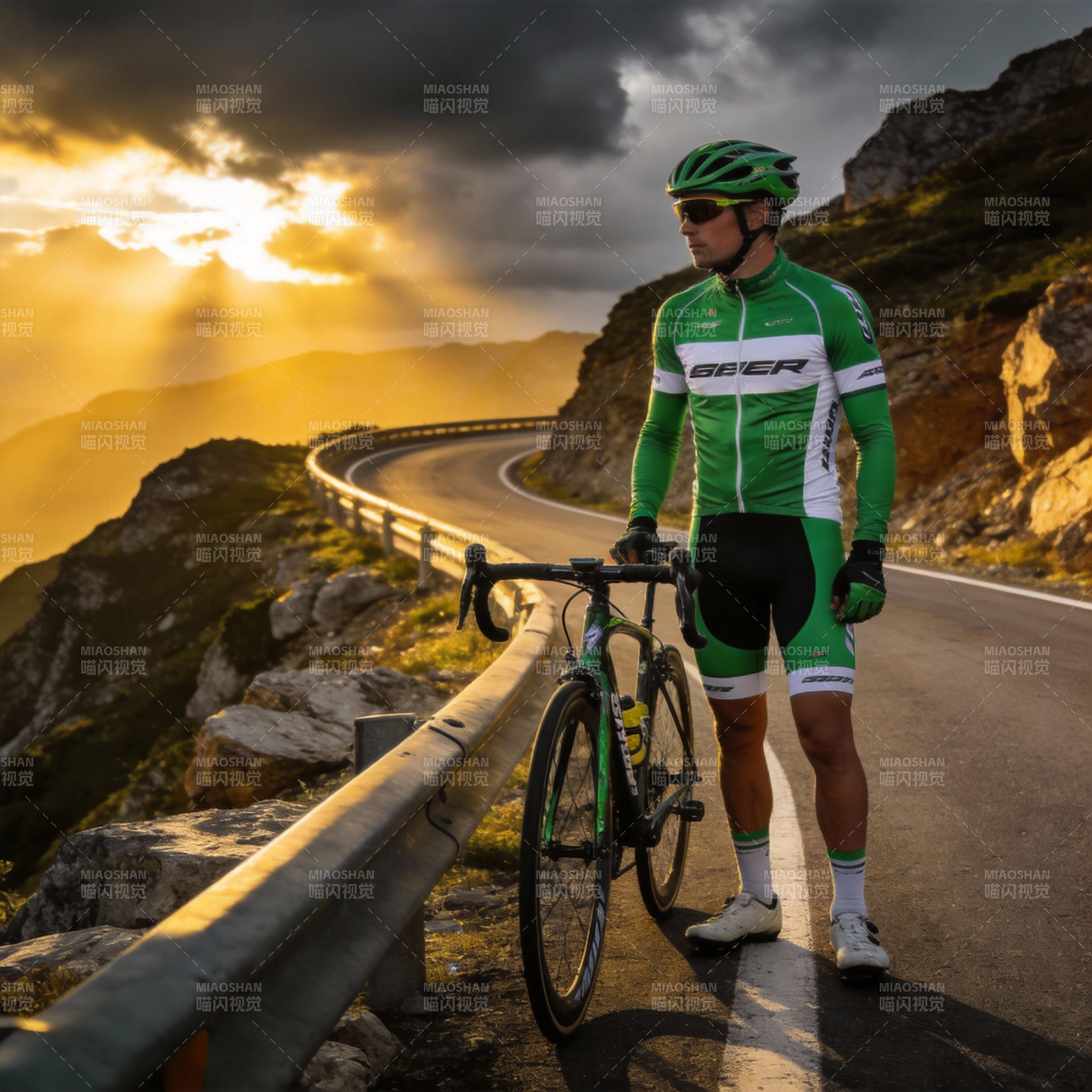 山巅骑行追光图片
