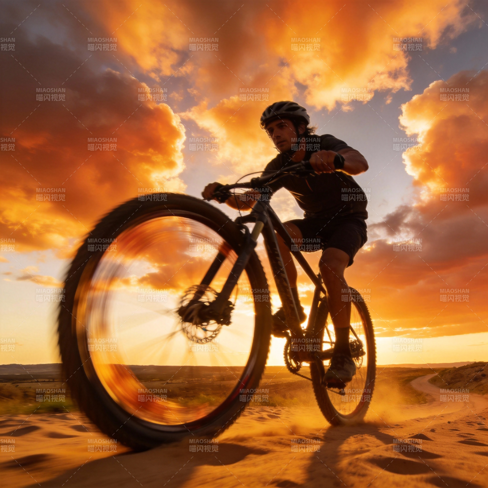 夕阳下的骑行者图片