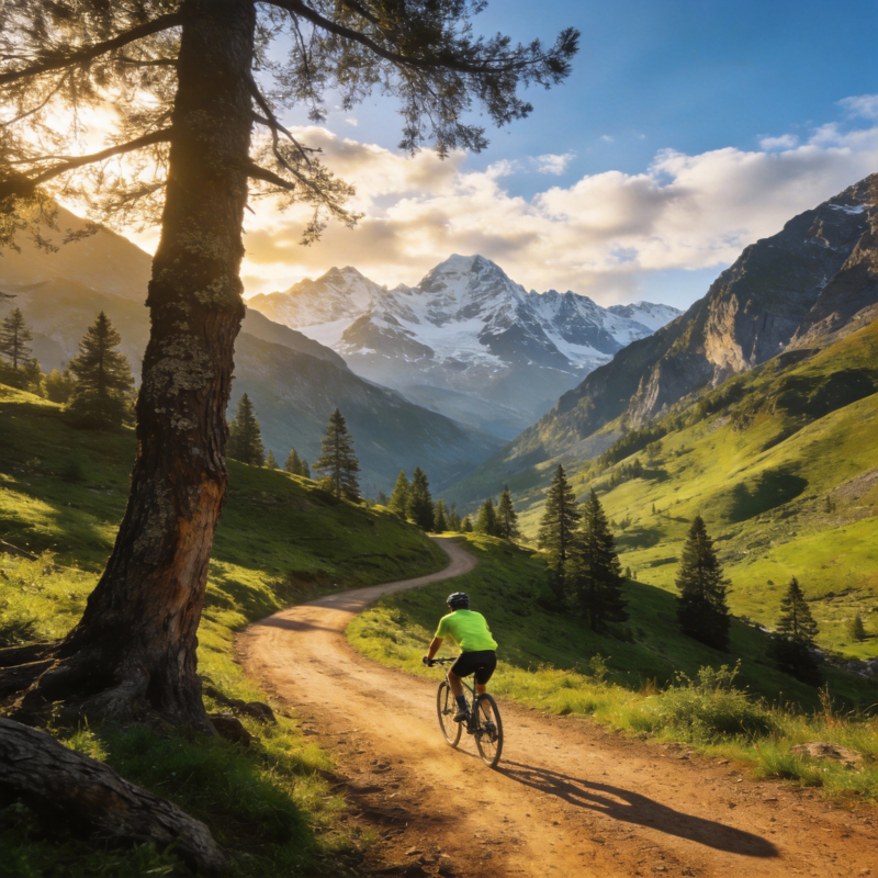 山间骑行 美景如画图片
