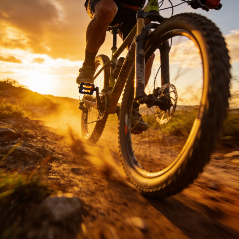 夕阳下的山地骑行图片