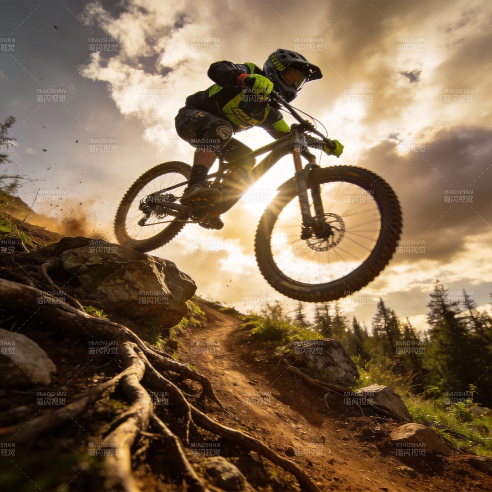 山地车飞跃瞬间图片