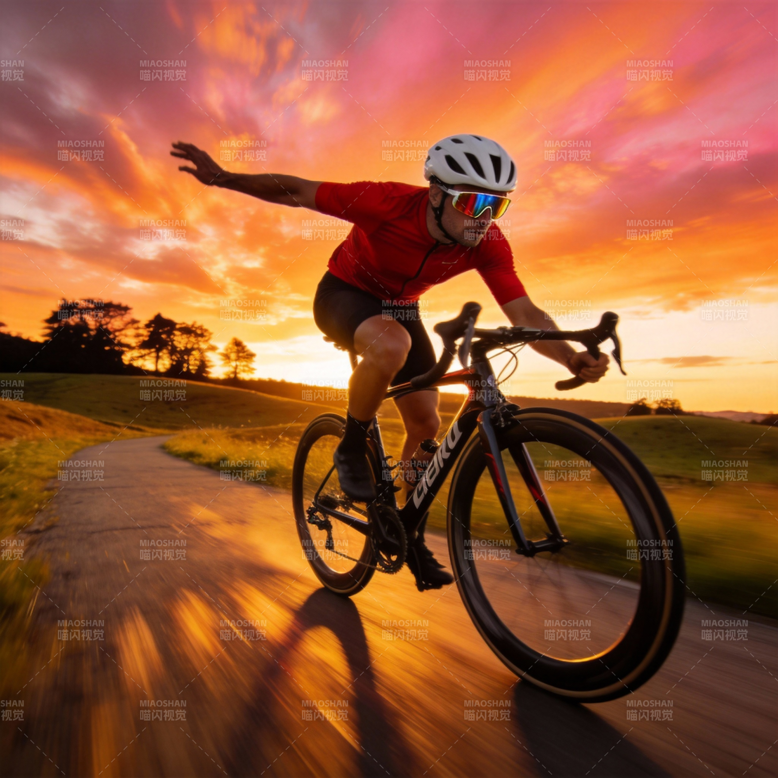 夕阳下的骑行者图片