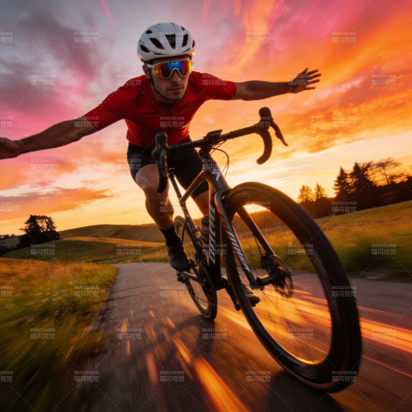 疾驰在夕阳下图片