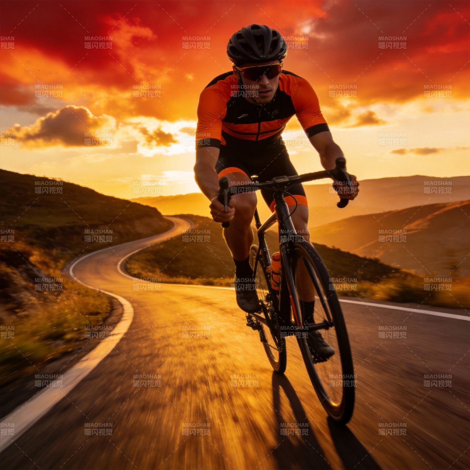 夕阳下的骑行者图片