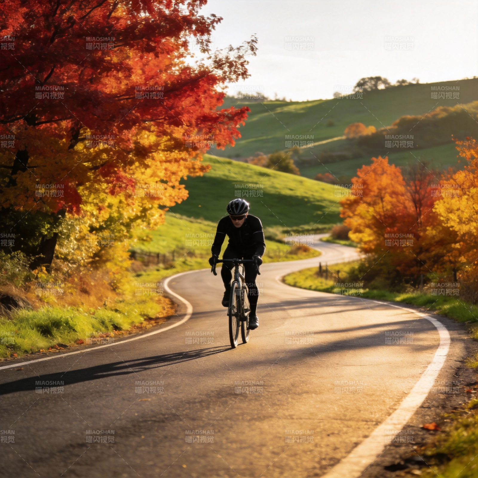 秋日骑行美景图片