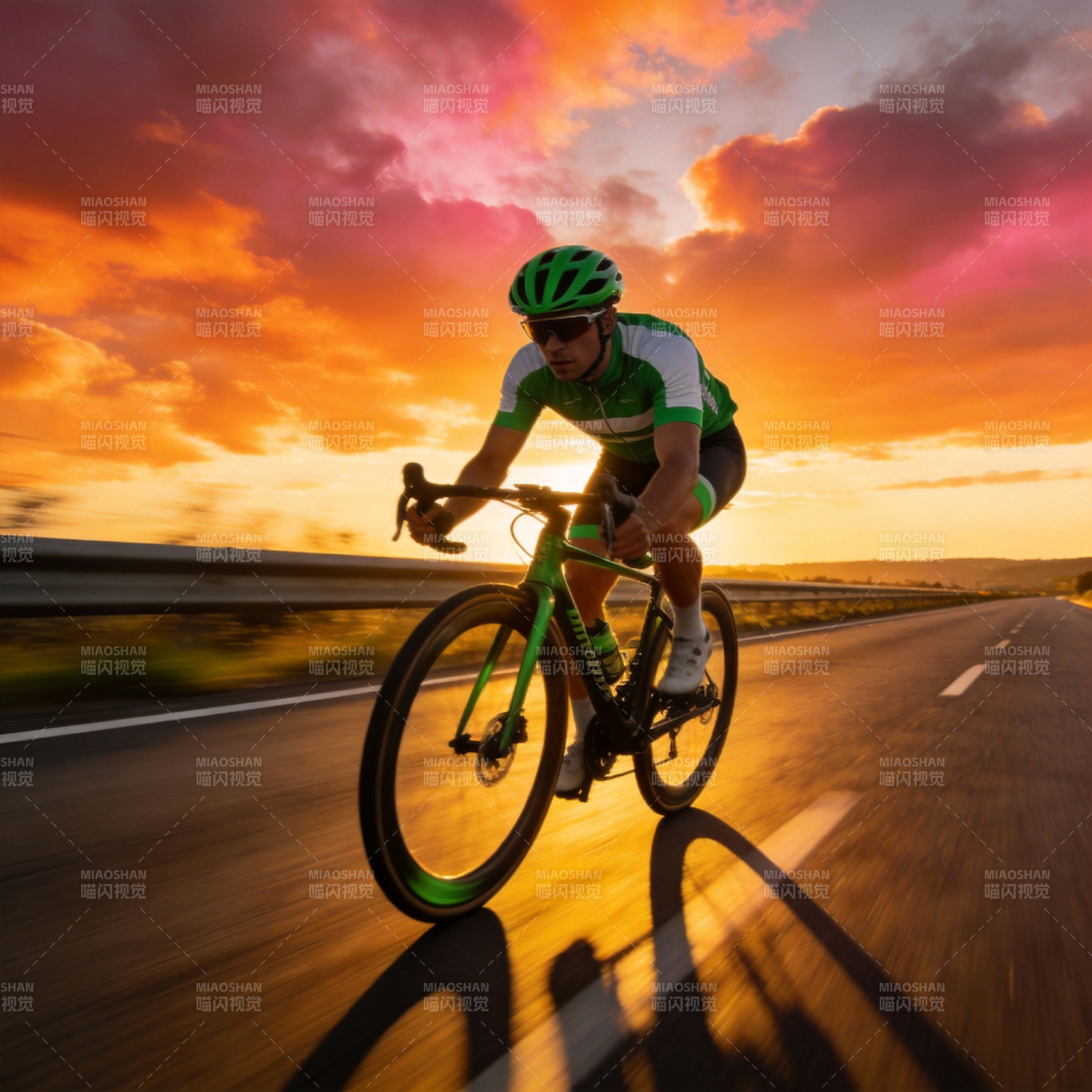 夕阳下的骑行者图片