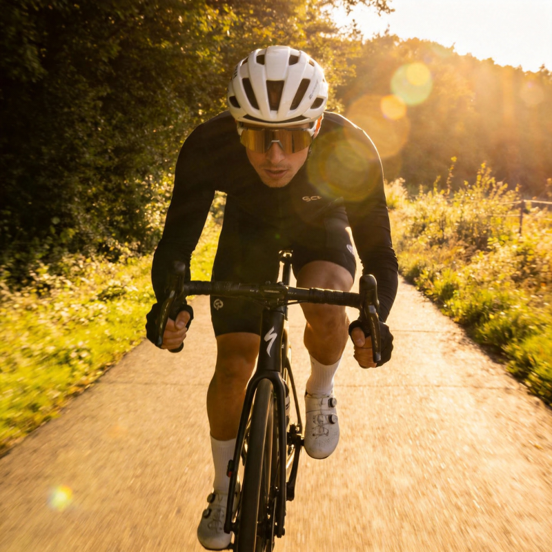 骑行者迎光疾驰图片