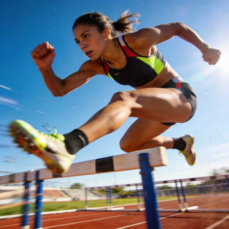 跨栏运动员飞跃瞬间图片