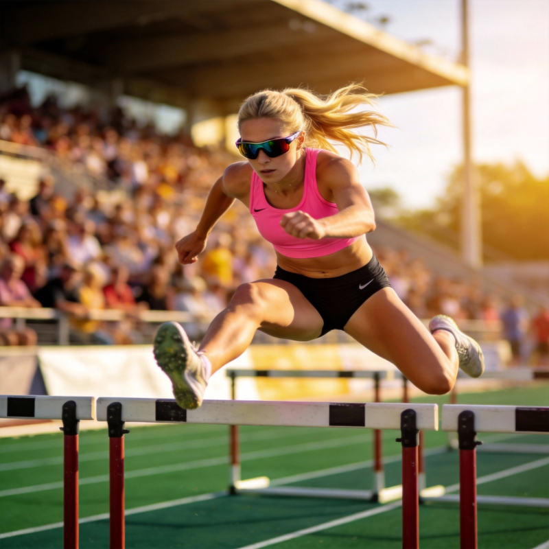 跨栏女将飞跃瞬间图片