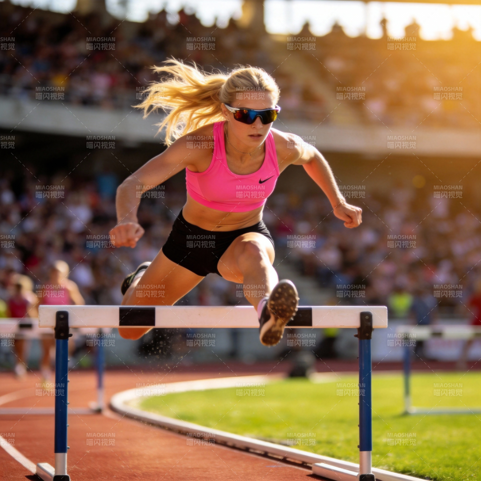 跨栏女将飞跃瞬间图片