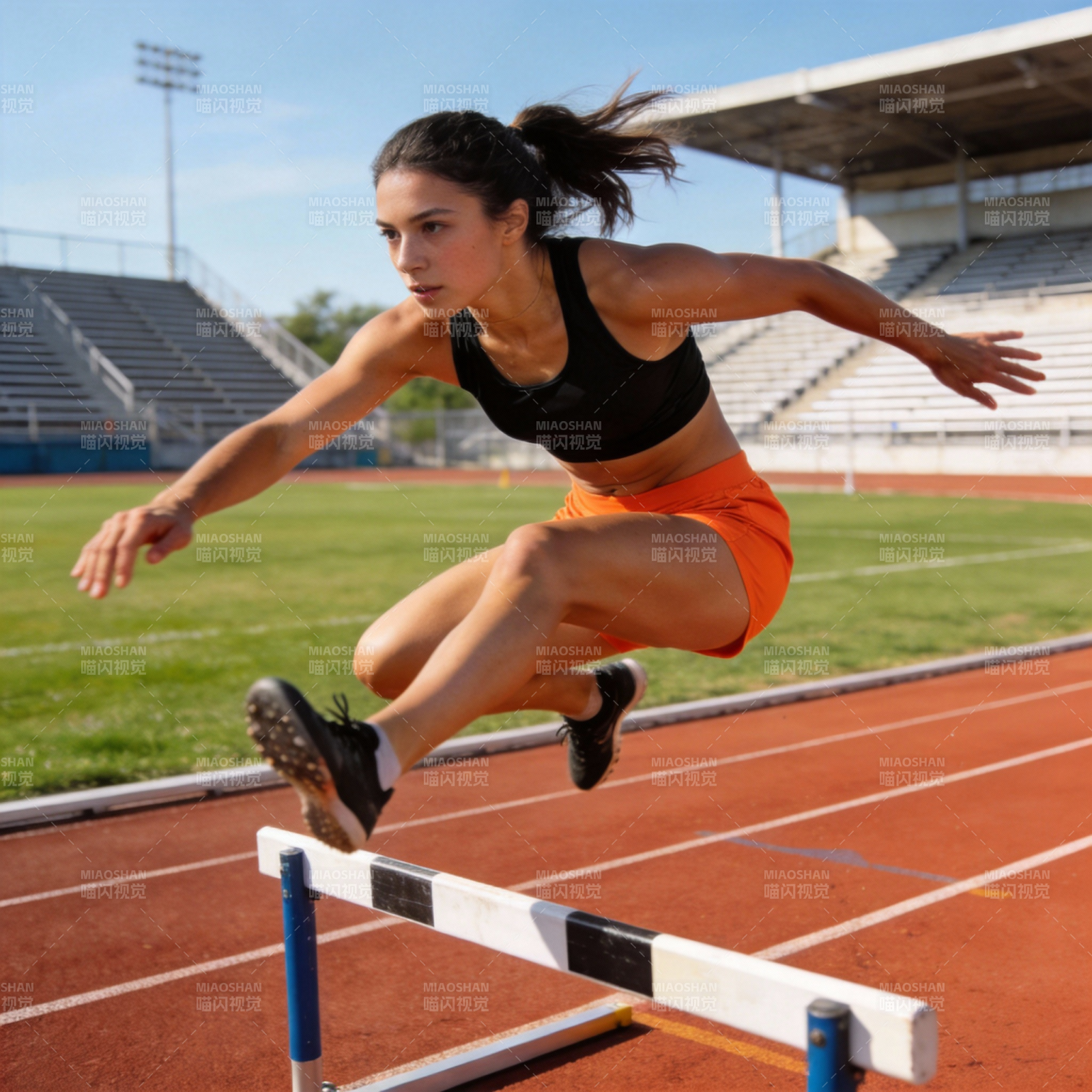 跨栏运动员跃过障碍图片