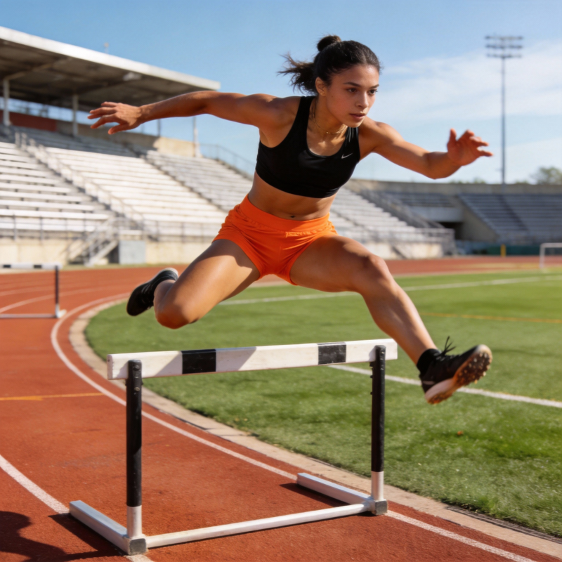 跨栏运动员跃过障碍图片