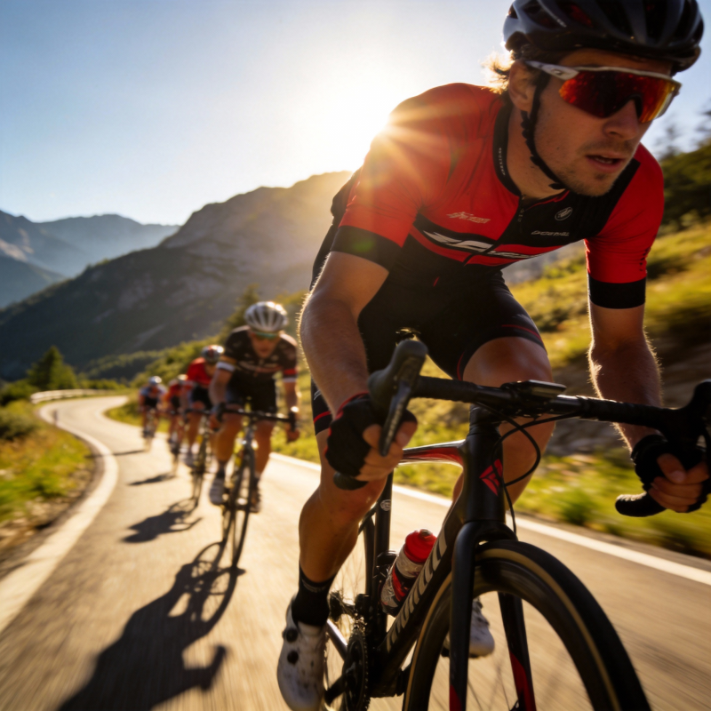 山地骑行追日光图片