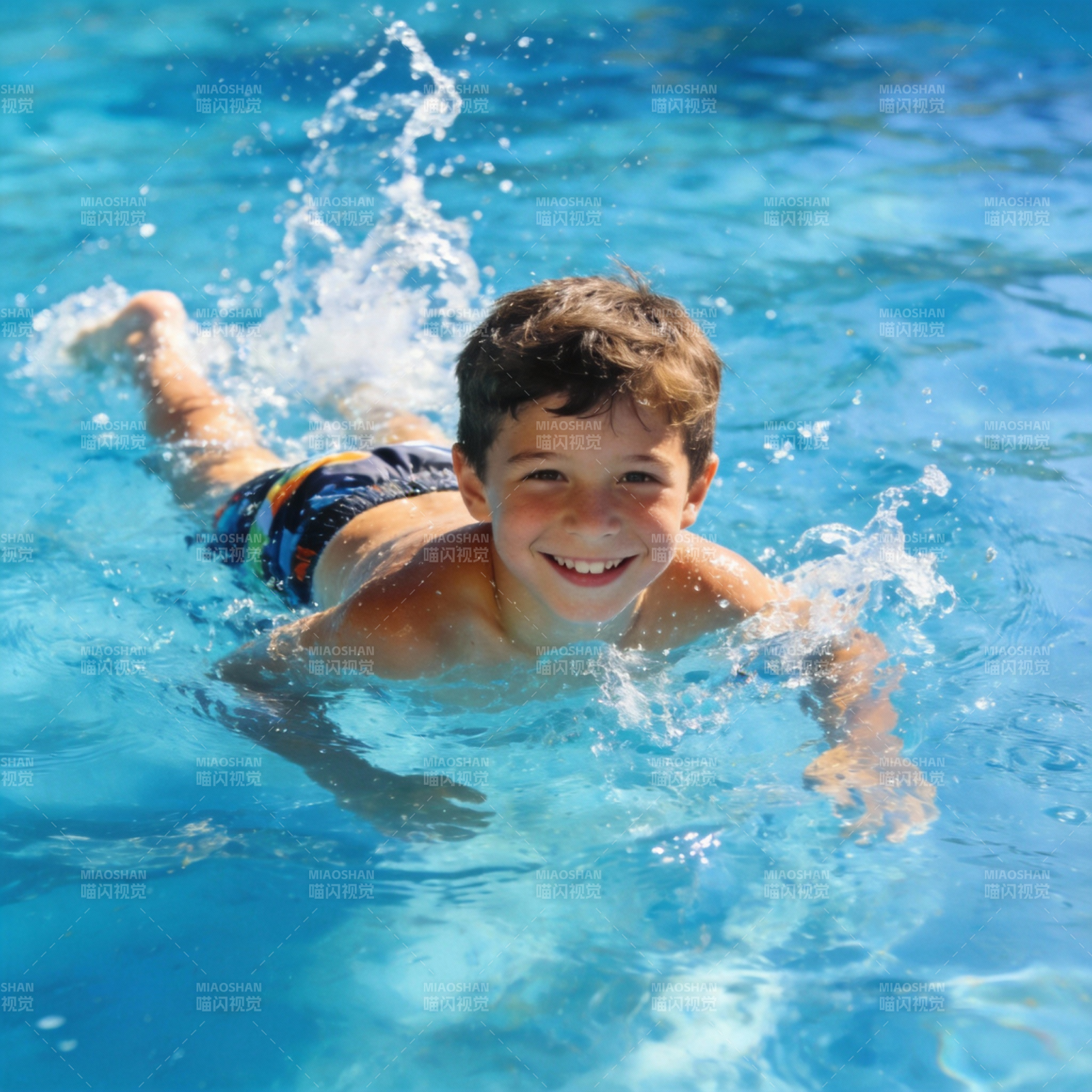 泳池中的快乐男孩图片