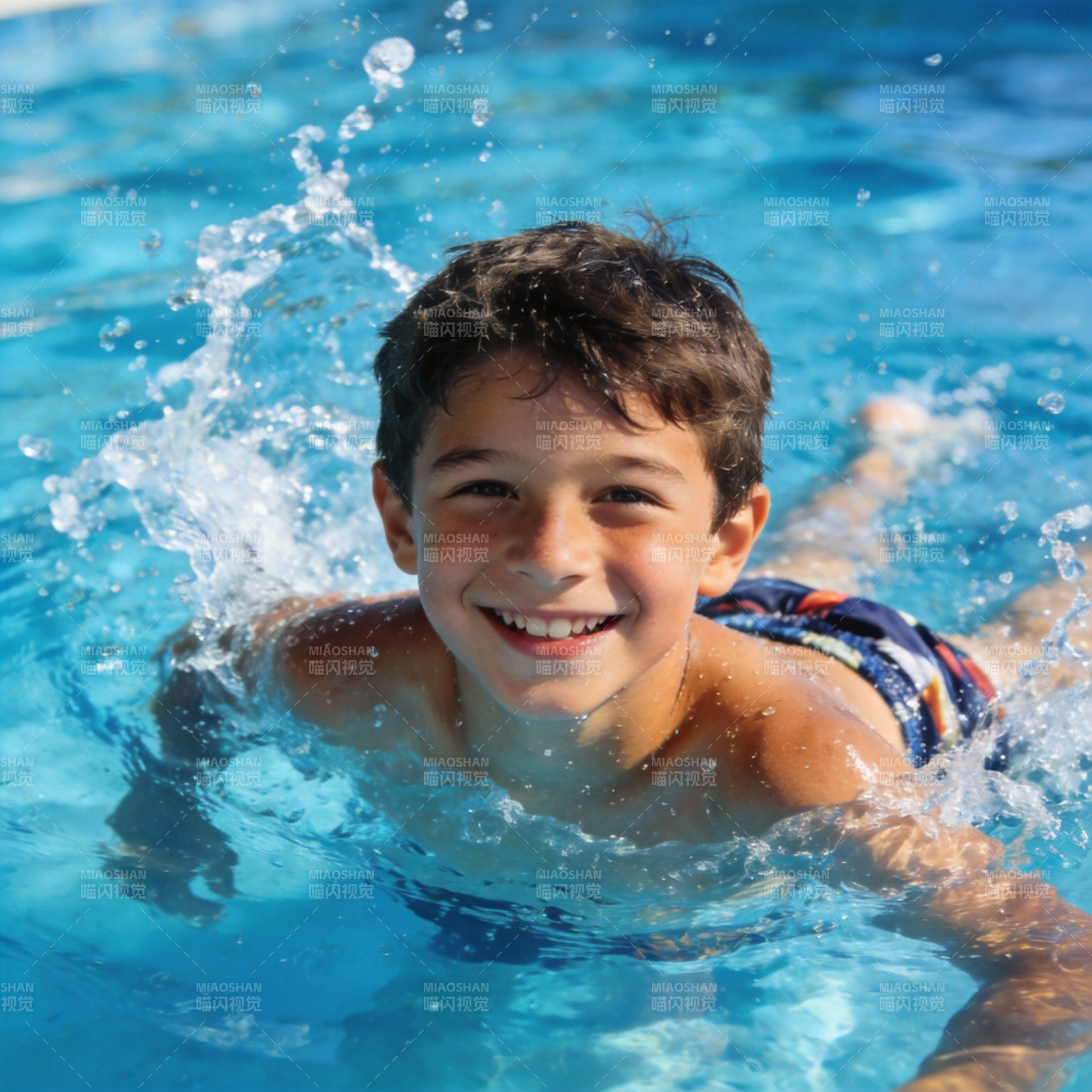 泳池中的快乐男孩图片