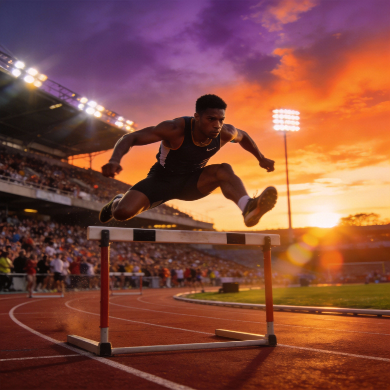 跨栏飞驰 夕阳见证图片