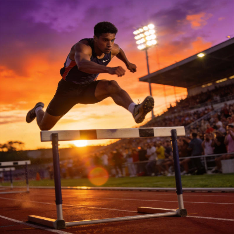 跨栏飞驰 夕阳见证图片