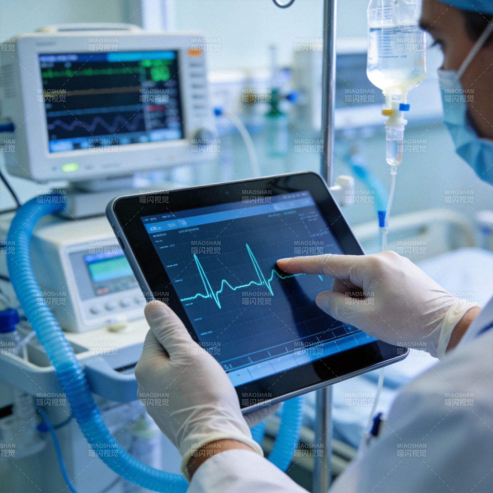 医生查看心电图图片