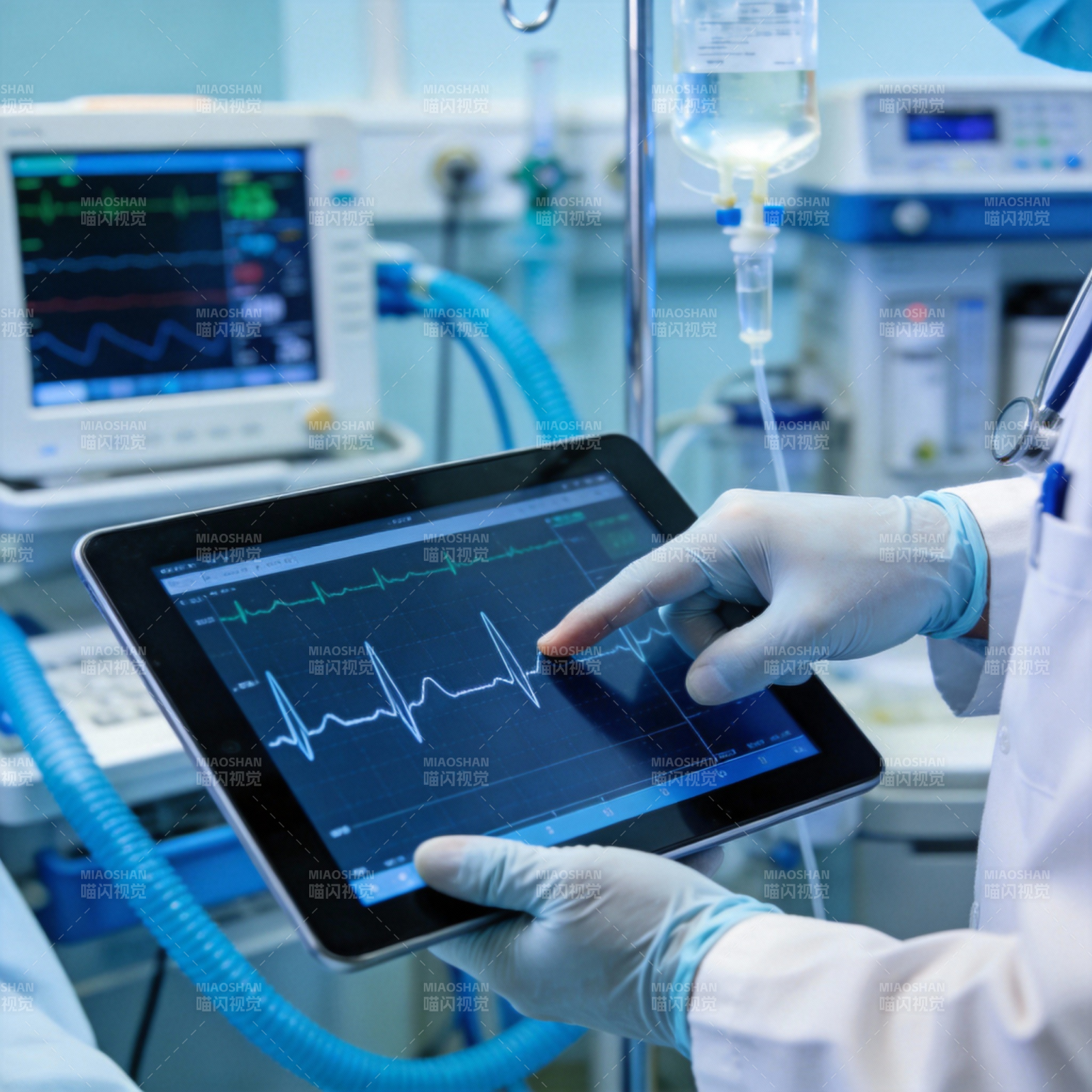 医生查看心电图图片