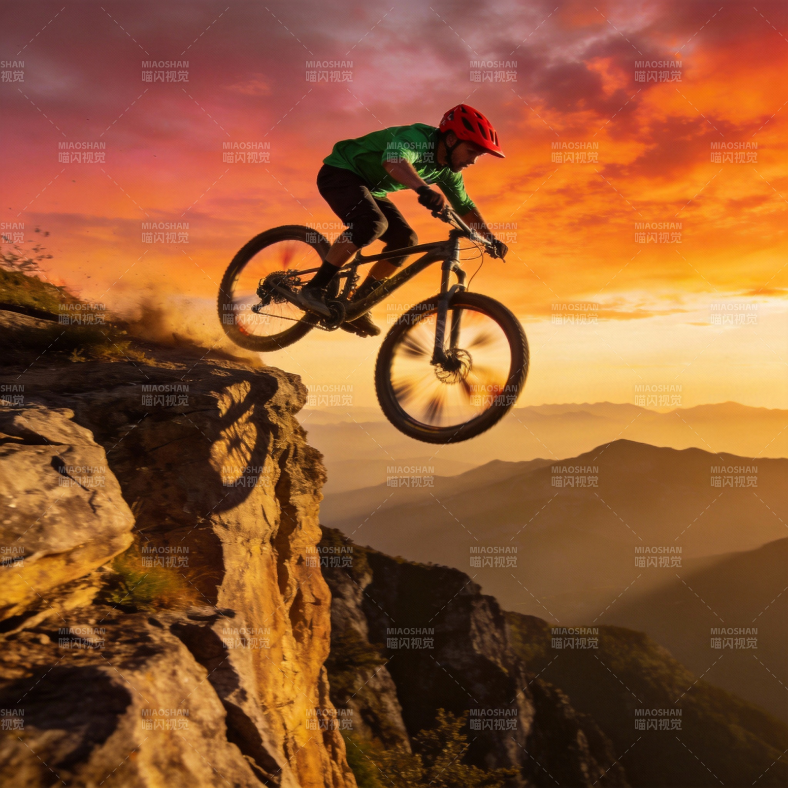 悬崖飞驰 山巅日落图片