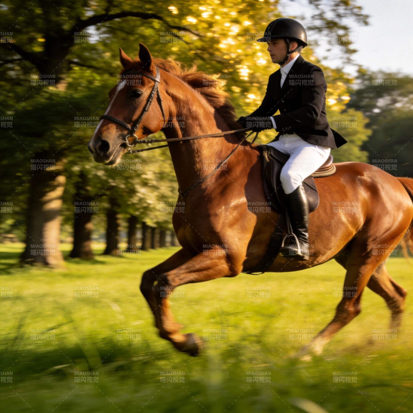 骑手驰骋绿野间图片