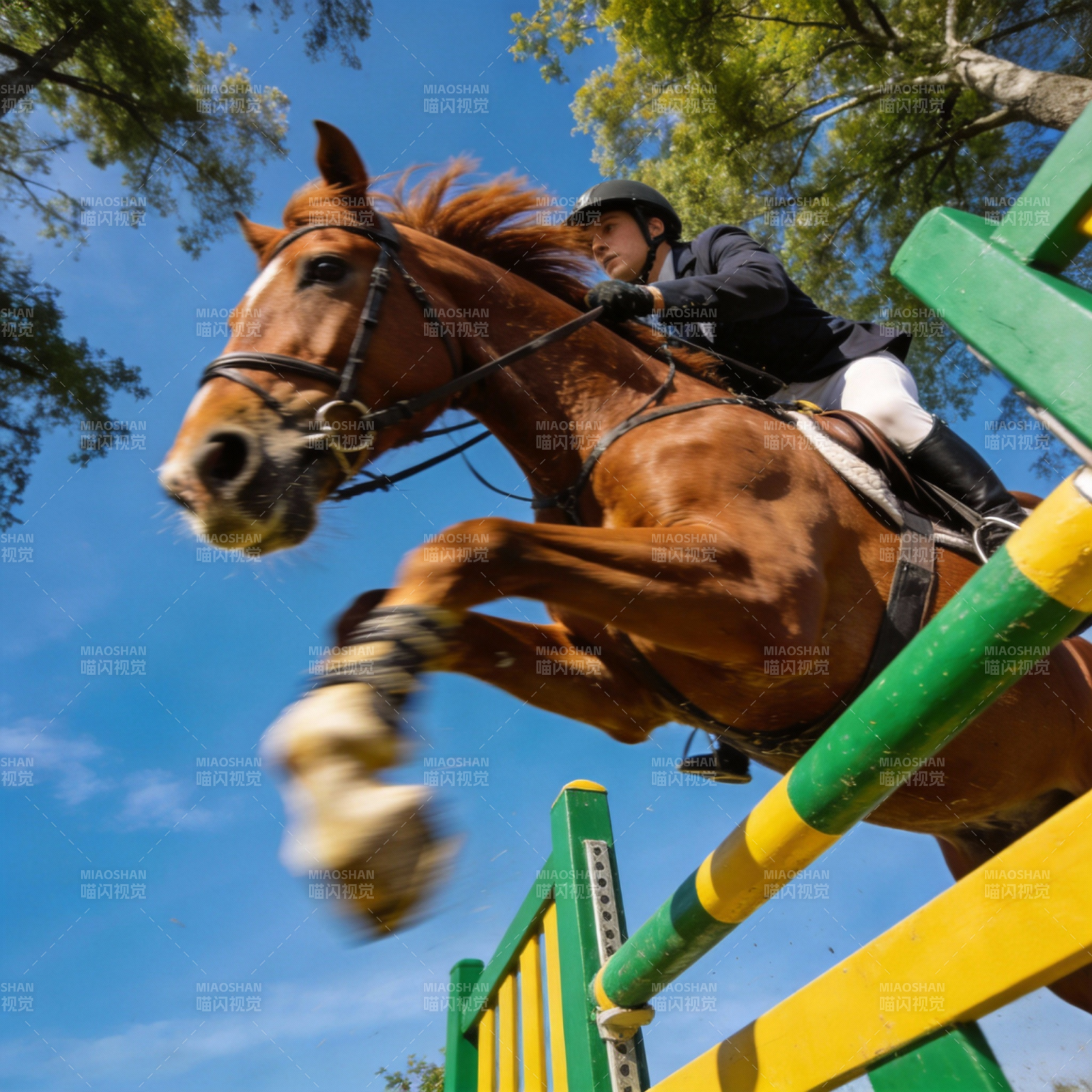 骏马飞跃障碍图片